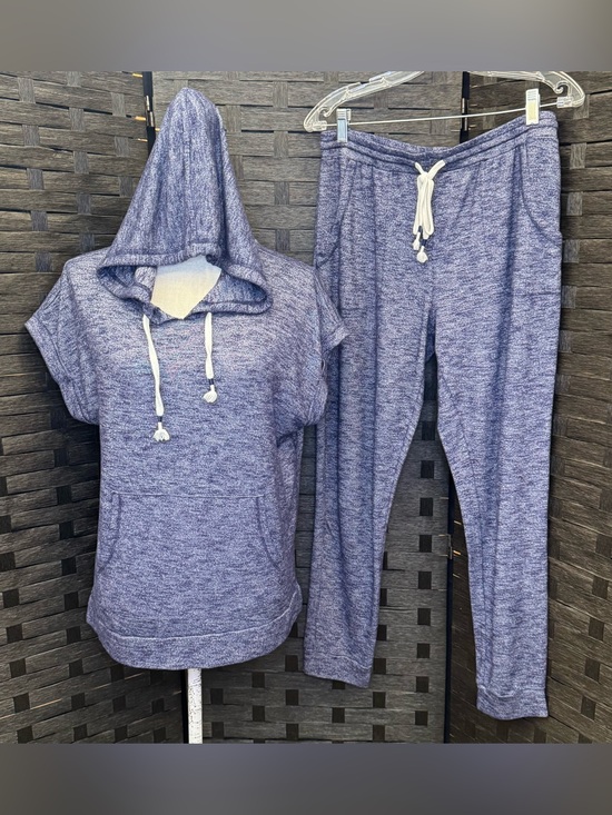 Sonoma Other - Sonoma Blue Heather Short-Sleeve Hoodie & Drawstring Joggers Lounge Set
